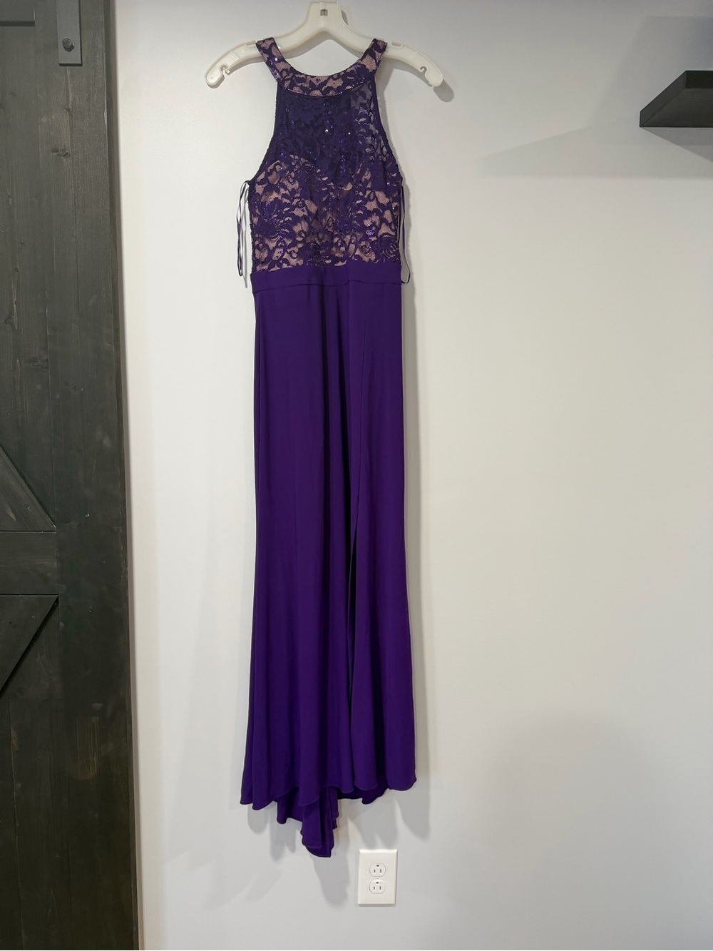 David's Bridal Purple Lace Halter Prom Dress